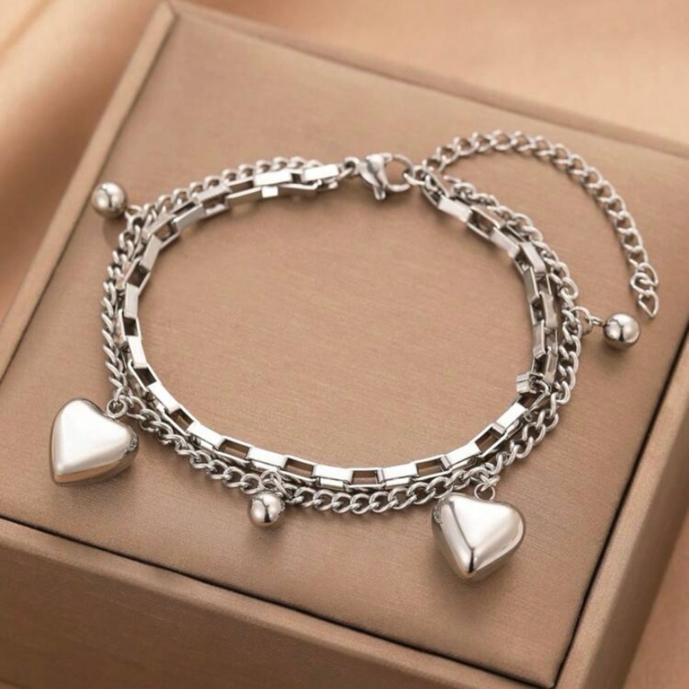 Double strand puffed heart bracelet